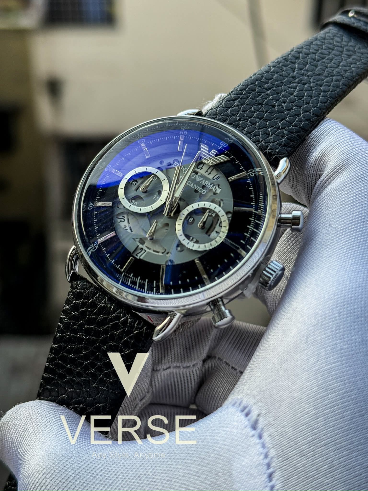 Armani Oval Meccanico Black Belt Black Dial AA