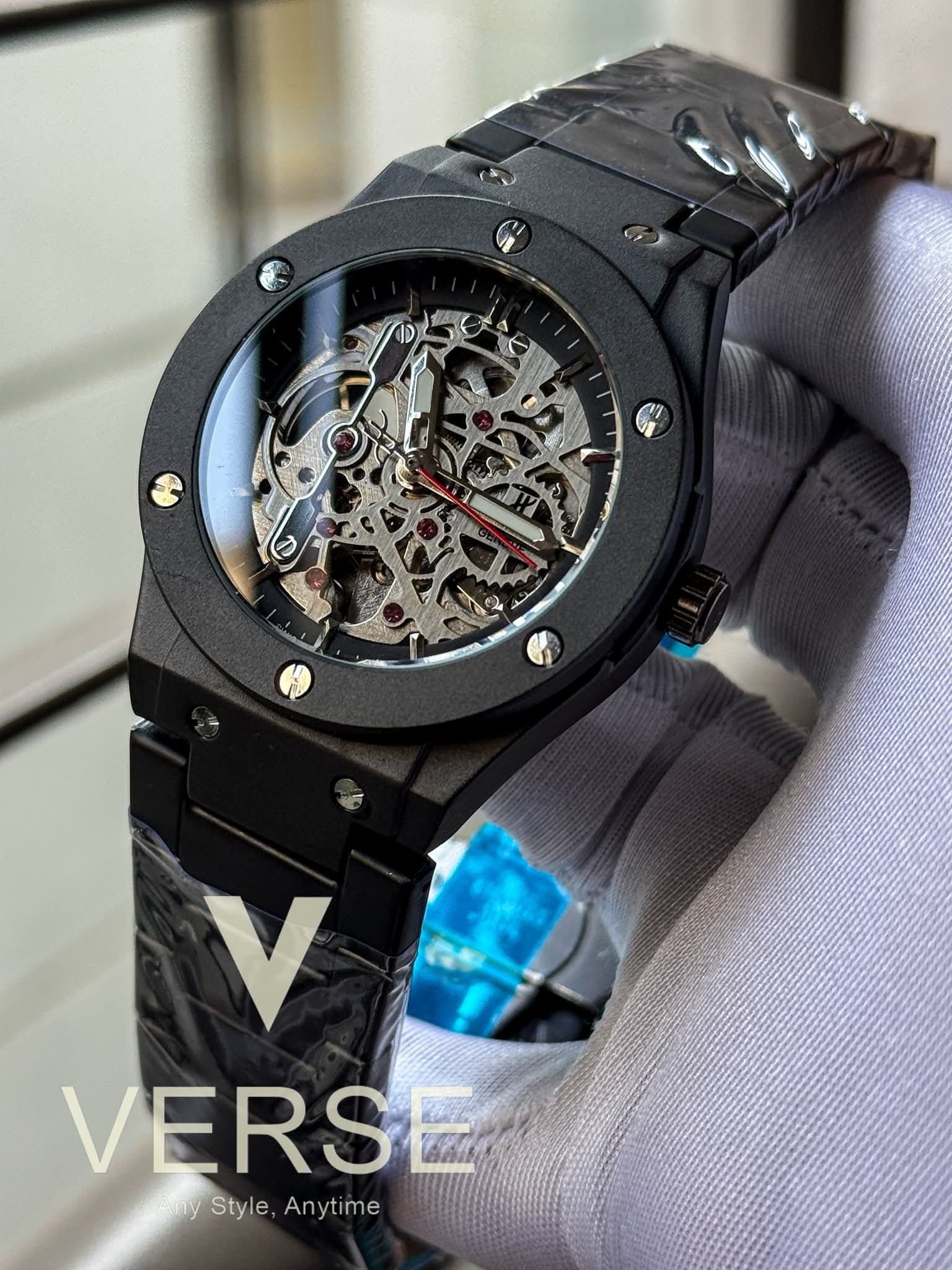Hublot Automatic Black Chain Openworked Black Dial AA