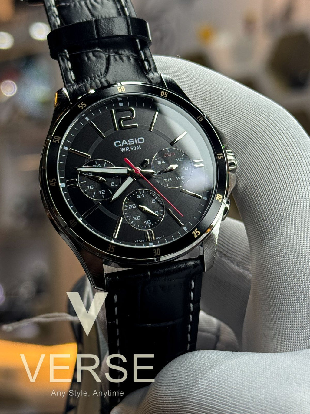 Casio MTP-1374L-1AVDF Men’s Black Dial & Black Leather Strap| Casio MTP-1374L-1AVDF