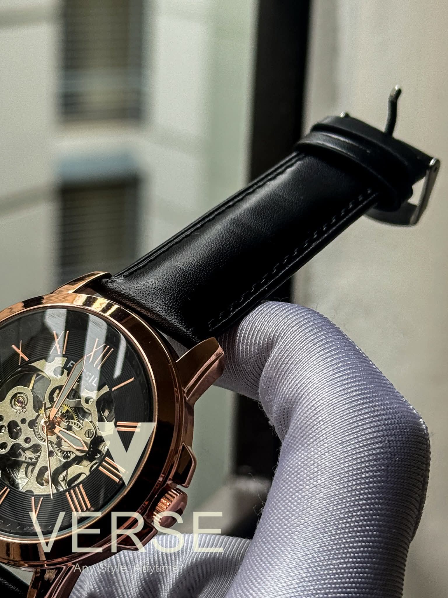 Fossil Automatic Black Belt Rose Gold AA