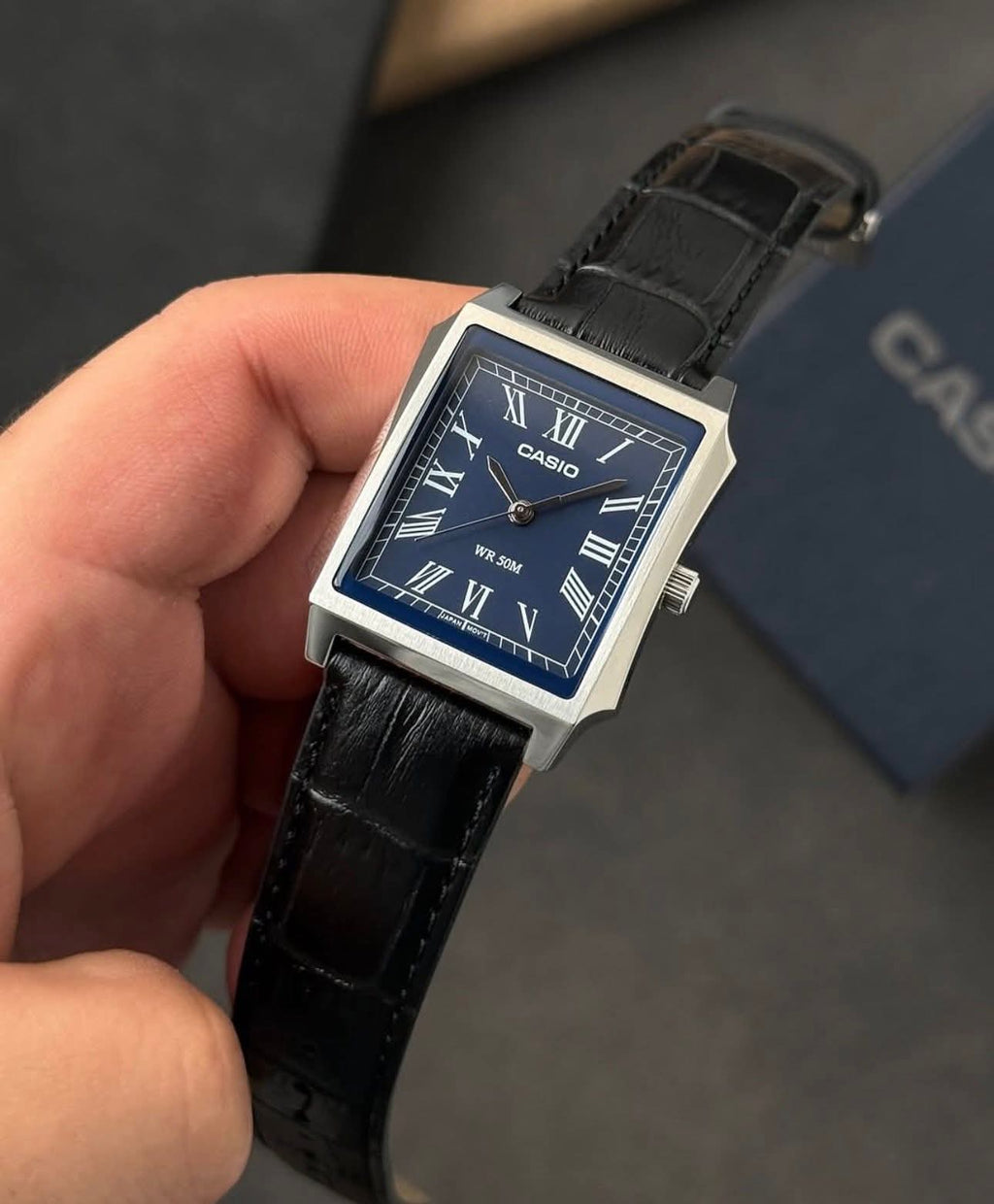 Casio MTP-B190L-2BVDF Blue Dial Black Leather Men’s Tank Watch | Casio MTP-B190L-2BVDF