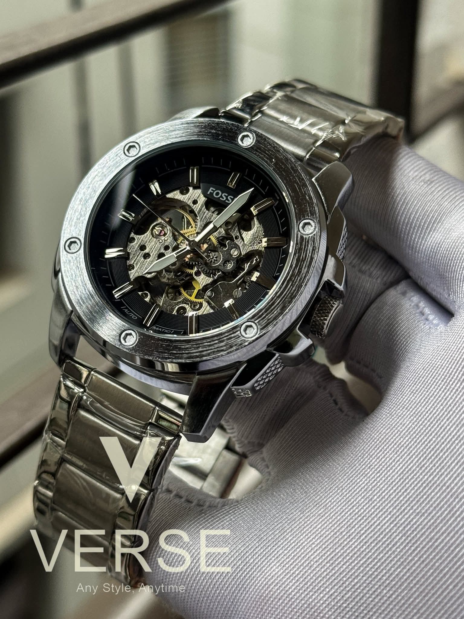 Fossil Automatic Silver Chain Black Dial AA new