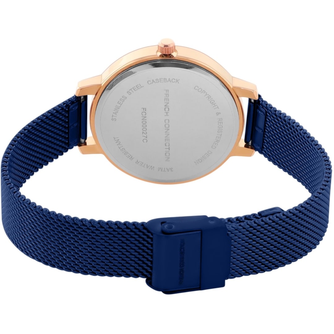 French Connection FCN00027D Women’s White & Blue Dial Watch with Blue Mesh Strap| French Connection FCN00027D