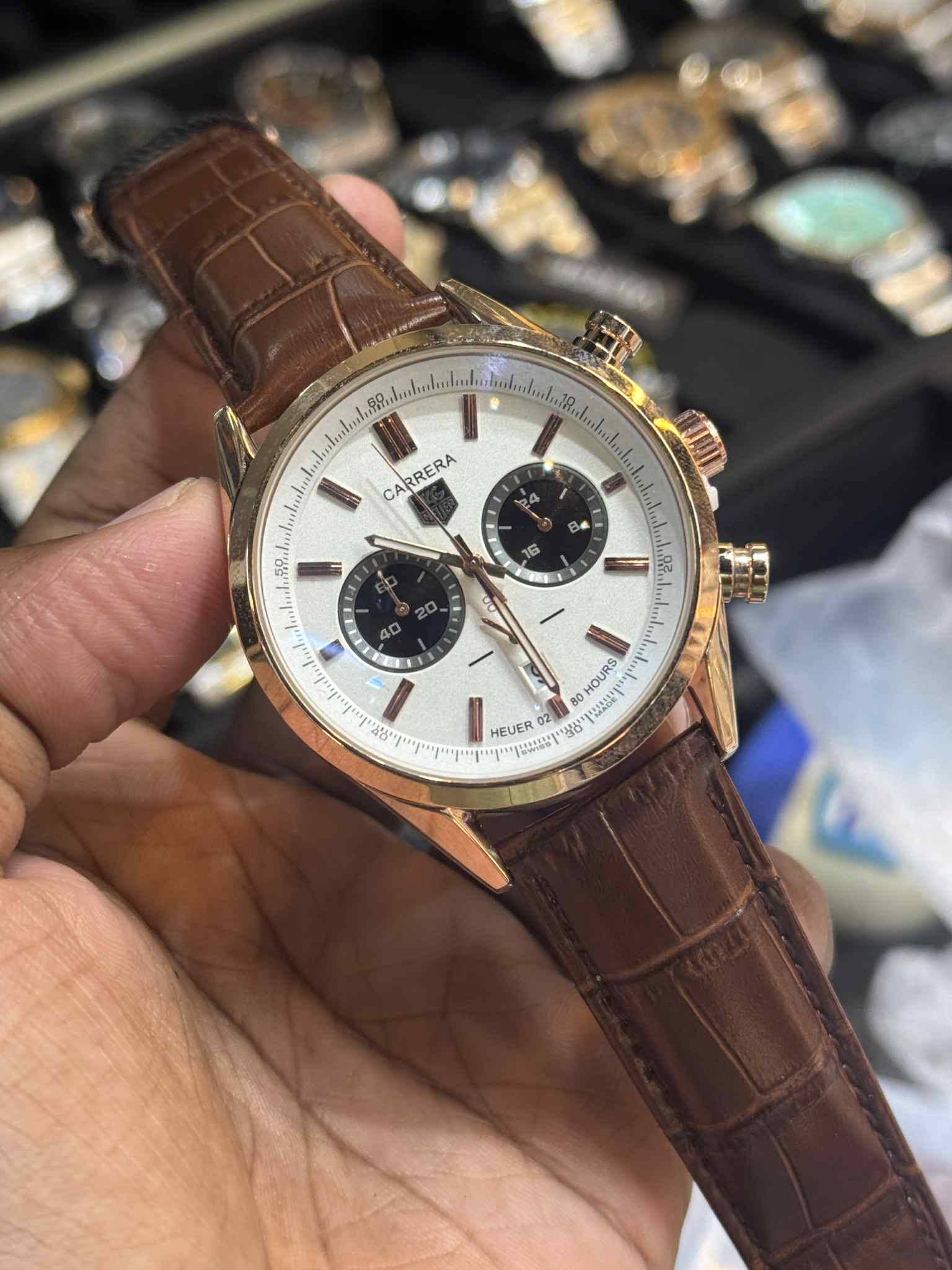 TAG Heuer Carrera Chronograph Gold Jack Heuer Brown Belt AA