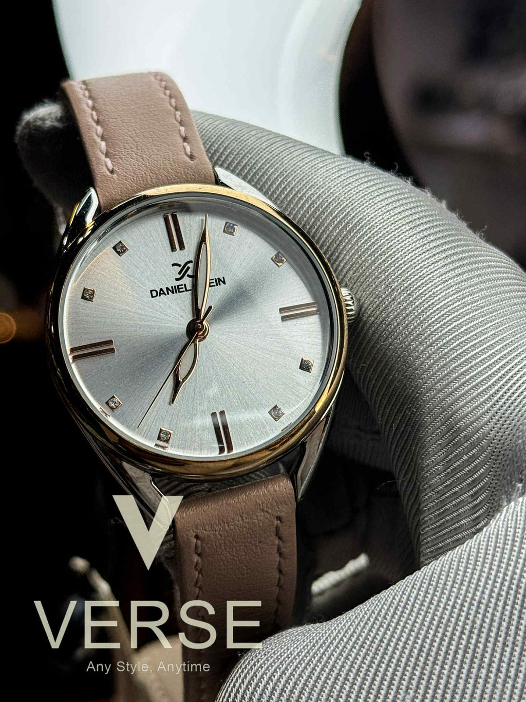 Daniel Klein DK.1.12371-6 Women’s Gold-Tone Watch with Silver Dial & Pink-Beige Leather Strap| Daniel Klein DK.1.12371-6