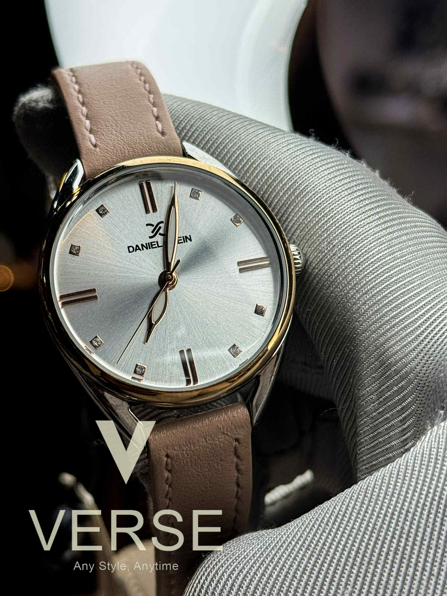 Daniel Klein DK.1.12371-6 Women’s Gold-Tone Watch with Silver Dial & Pink-Beige Leather Strap| Daniel Klein DK.1.12371-6