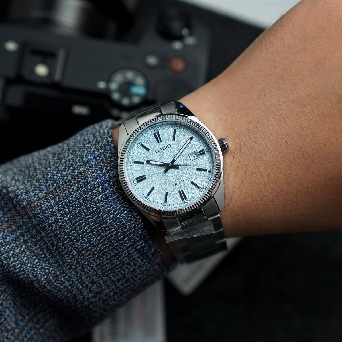 Casio MTP-1302DA-2A2VDF Men’s Silver Stainless Steel Watch with Matte Sky-Blue Dial| Casio MTP-1302DA-2A2VDF