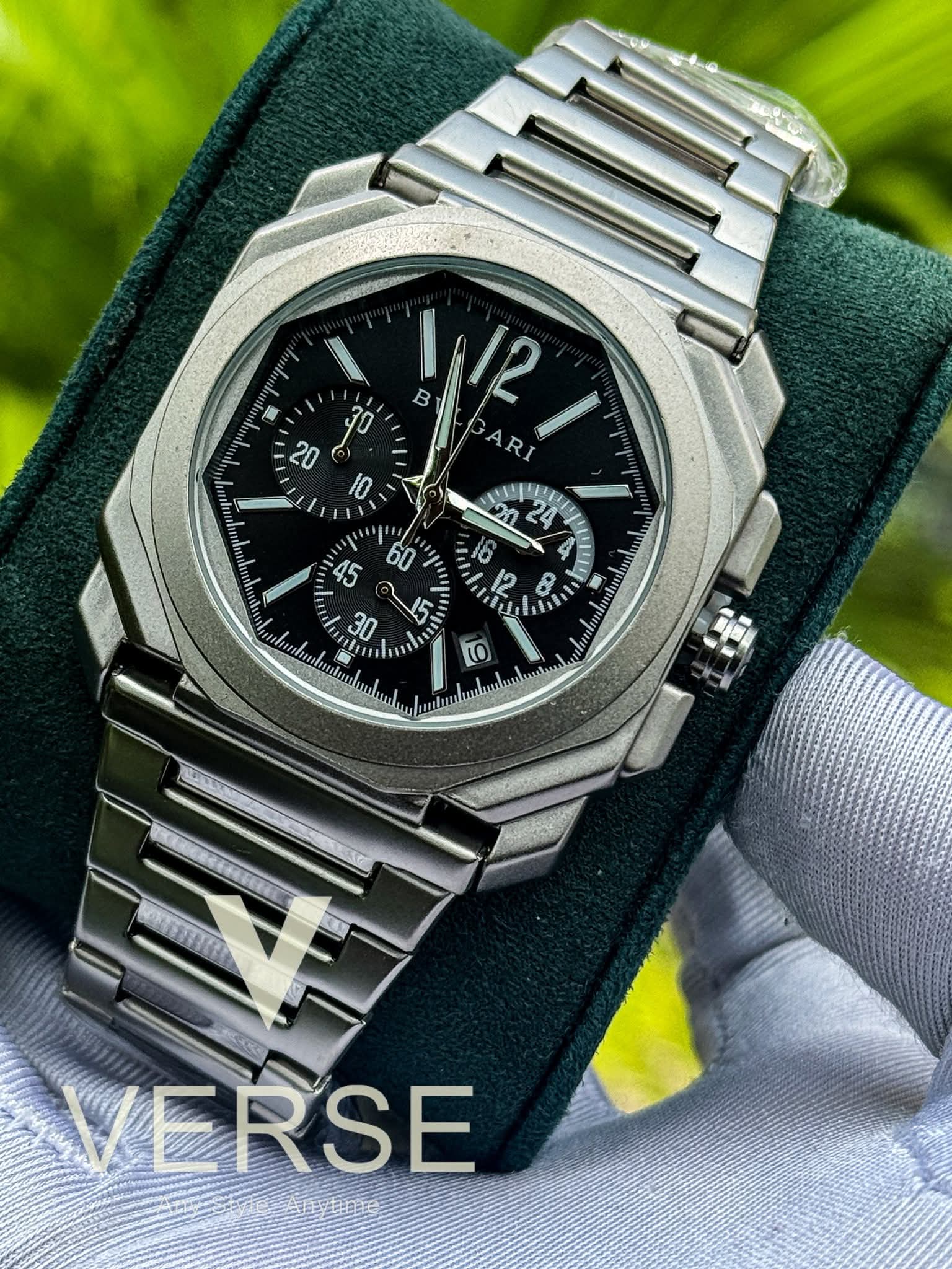 Bvlgari Octo Finissimo Chronograph Matte Silver Chain Black Dial AA
