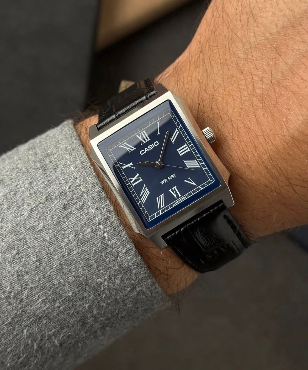 Casio MTP-B190L-2BVDF Blue Dial Black Leather Men’s Tank Watch | Casio MTP-B190L-2BVDF