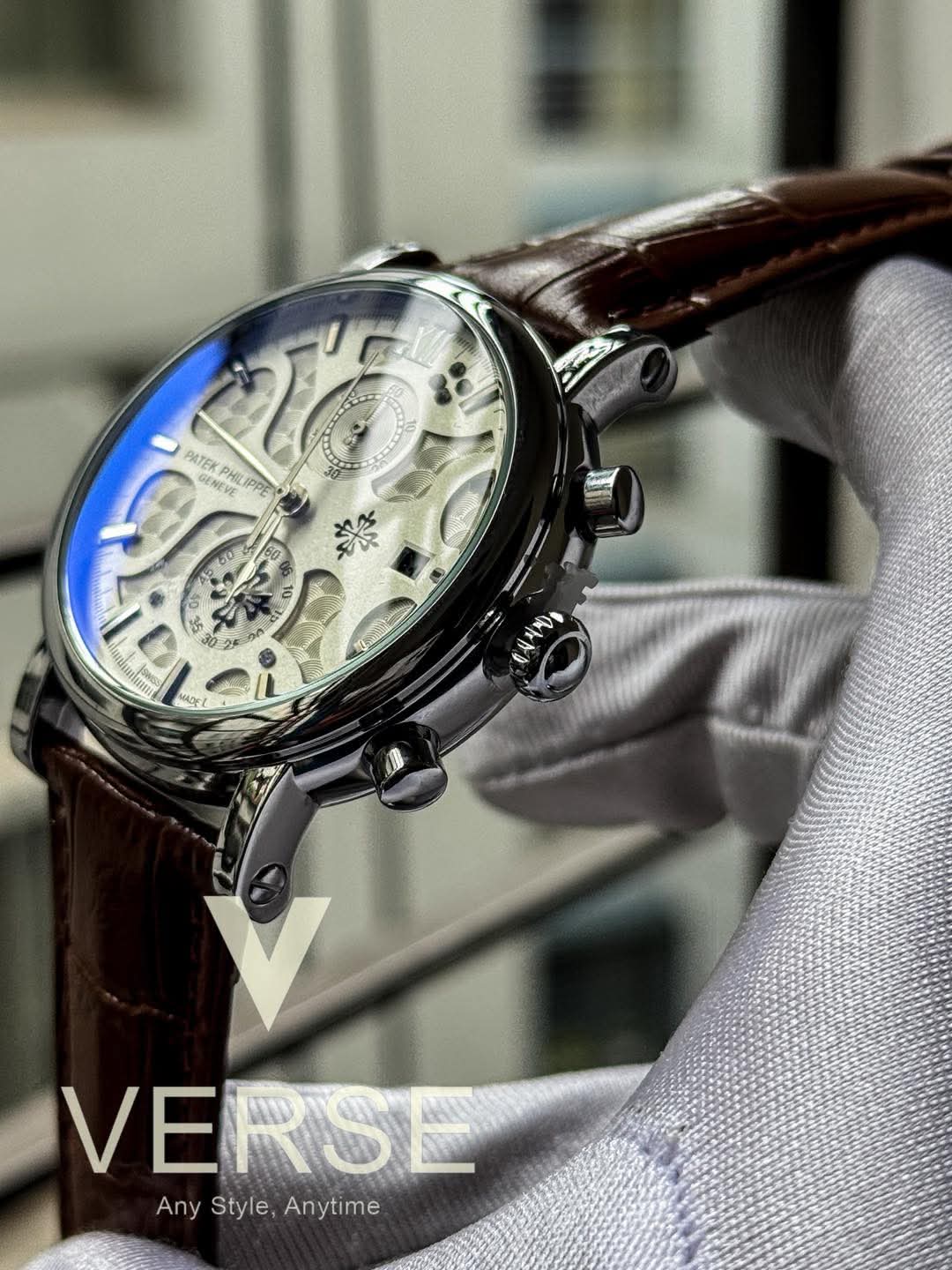 Patek Philippe Chronograph Brown Belt White Dial AA