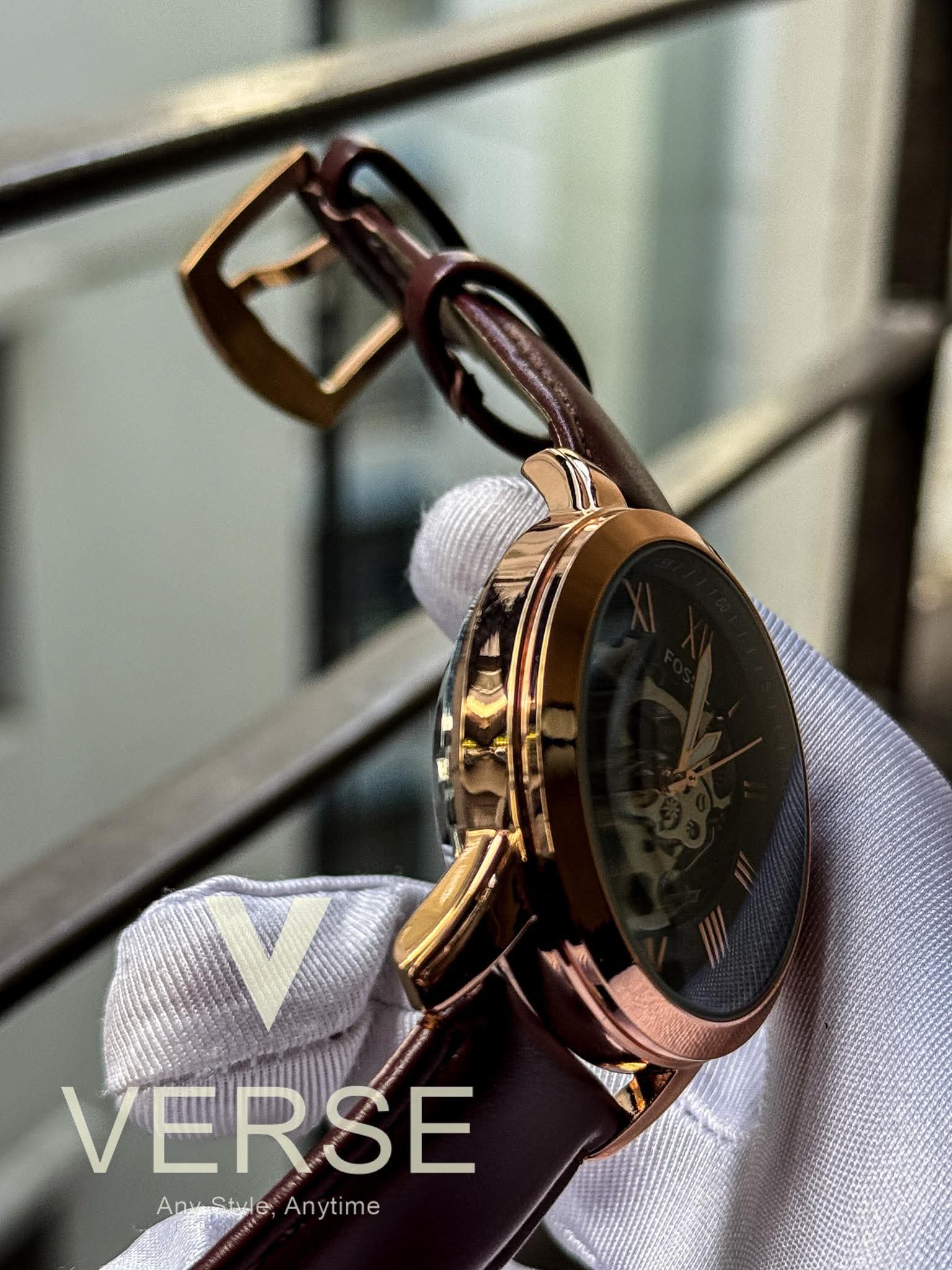Fossil Automatic Maroon Belt Rose Gold AA