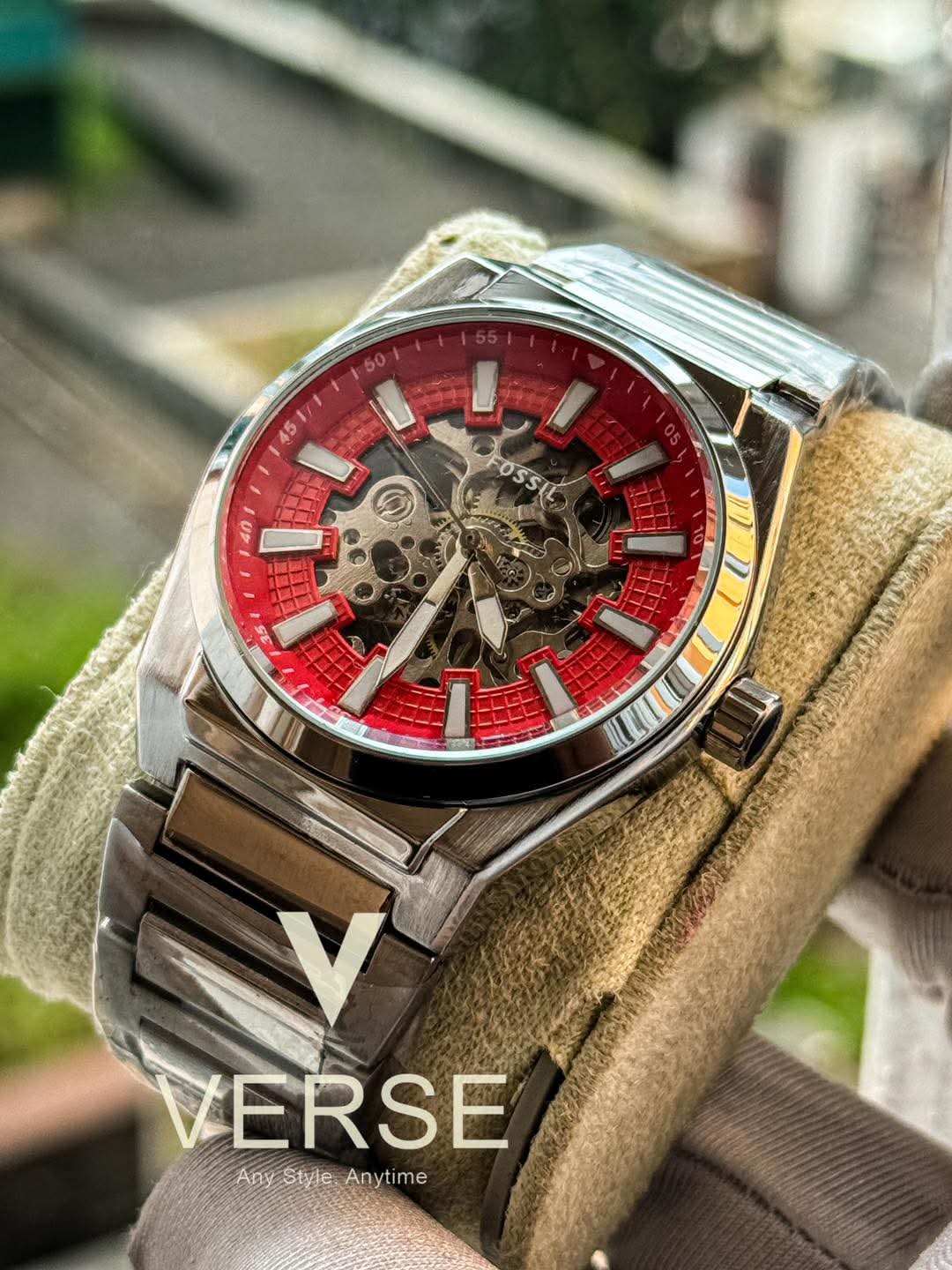 Fossil Everett Automatic Chain Red Velvet Dial AA