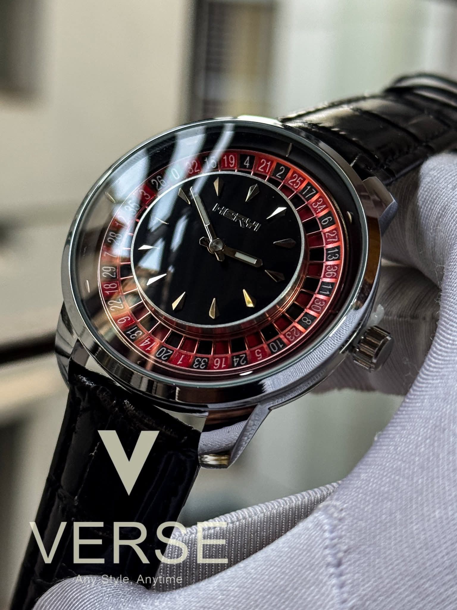 Heryi Casino Royal Roulette Black Belt Silver Case Black Dial
