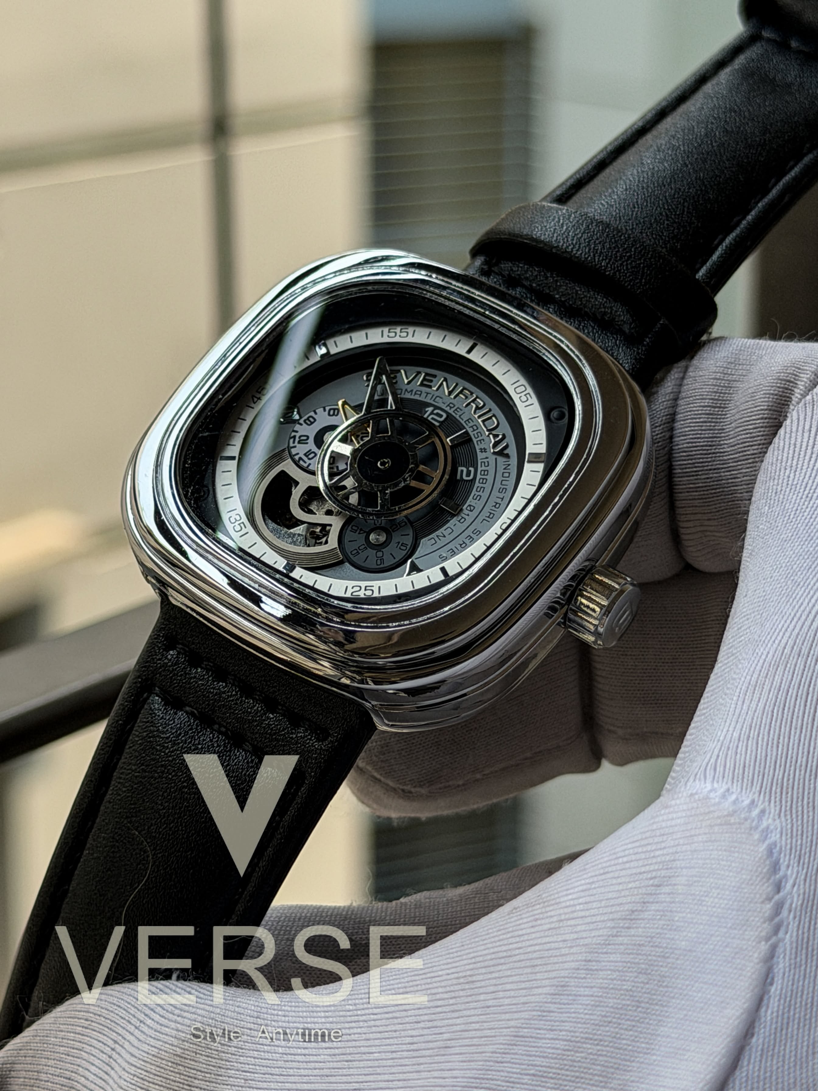 SevenFriday "Squircle" Automatic | Black Leather Silver Case - ( Semi Triple A ) - VERSE - 