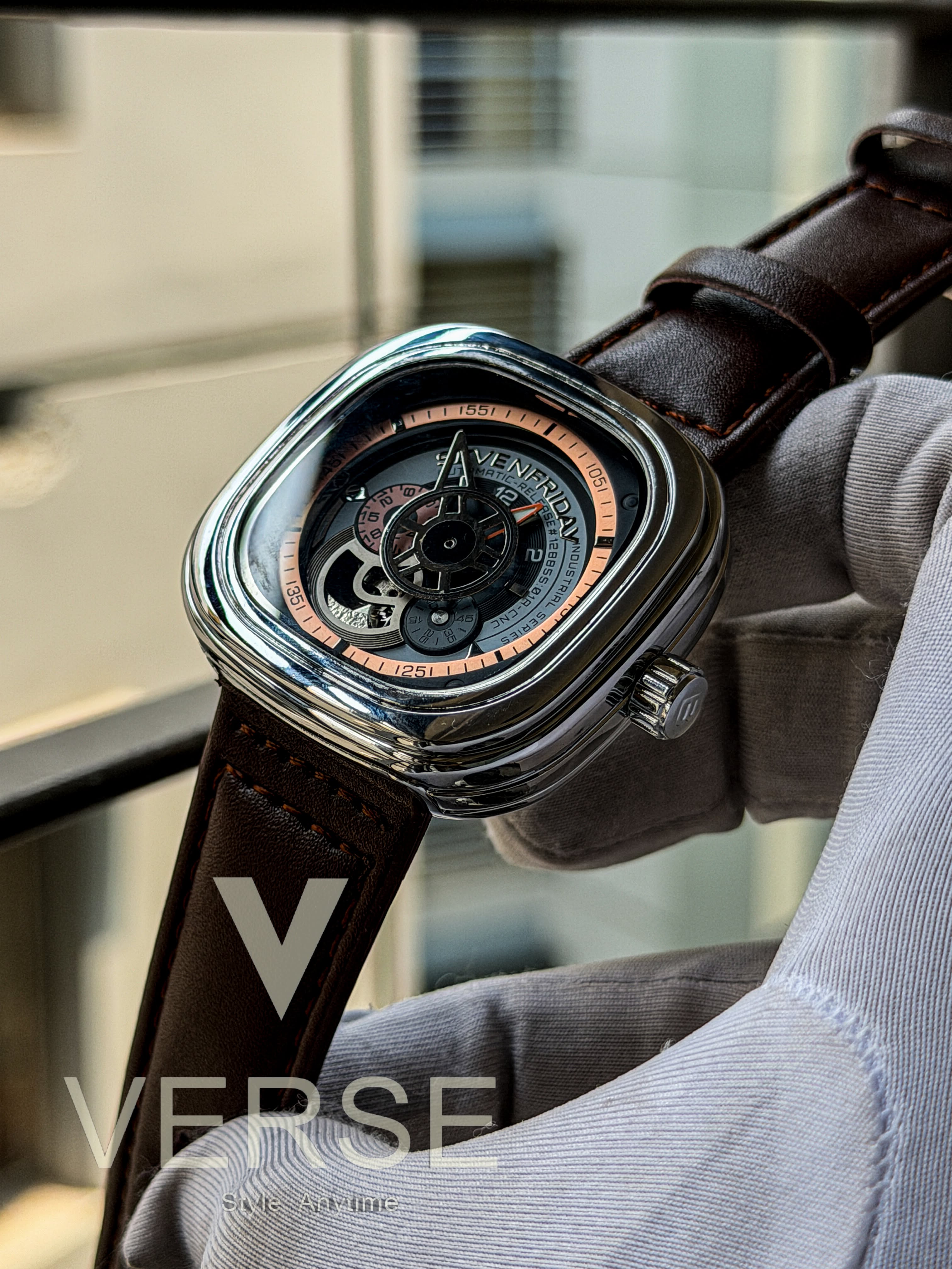 SevenFriday "Squircle" Automatic | Brown Leather Silver Case - ( Semi Triple A ) - VERSE - 