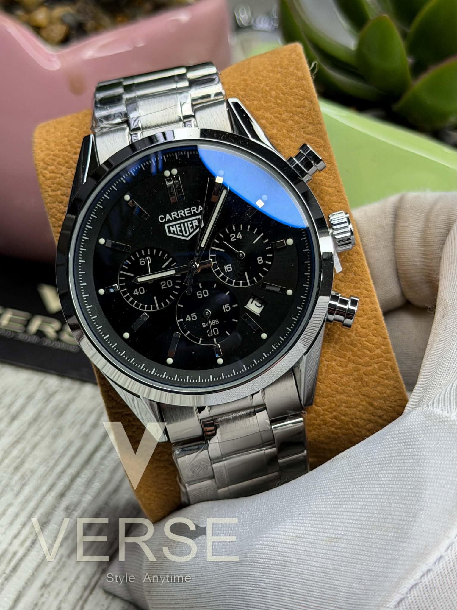 TAG Heuer Carrera Chronograph - Silver Chain Black Dial ( Double A ) - VERSE - 